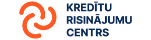 Логотип Risini.lv с надписью KREDĪTU RISINĀJUMU CENTRS заглавными буквами и оранжевым вихрем